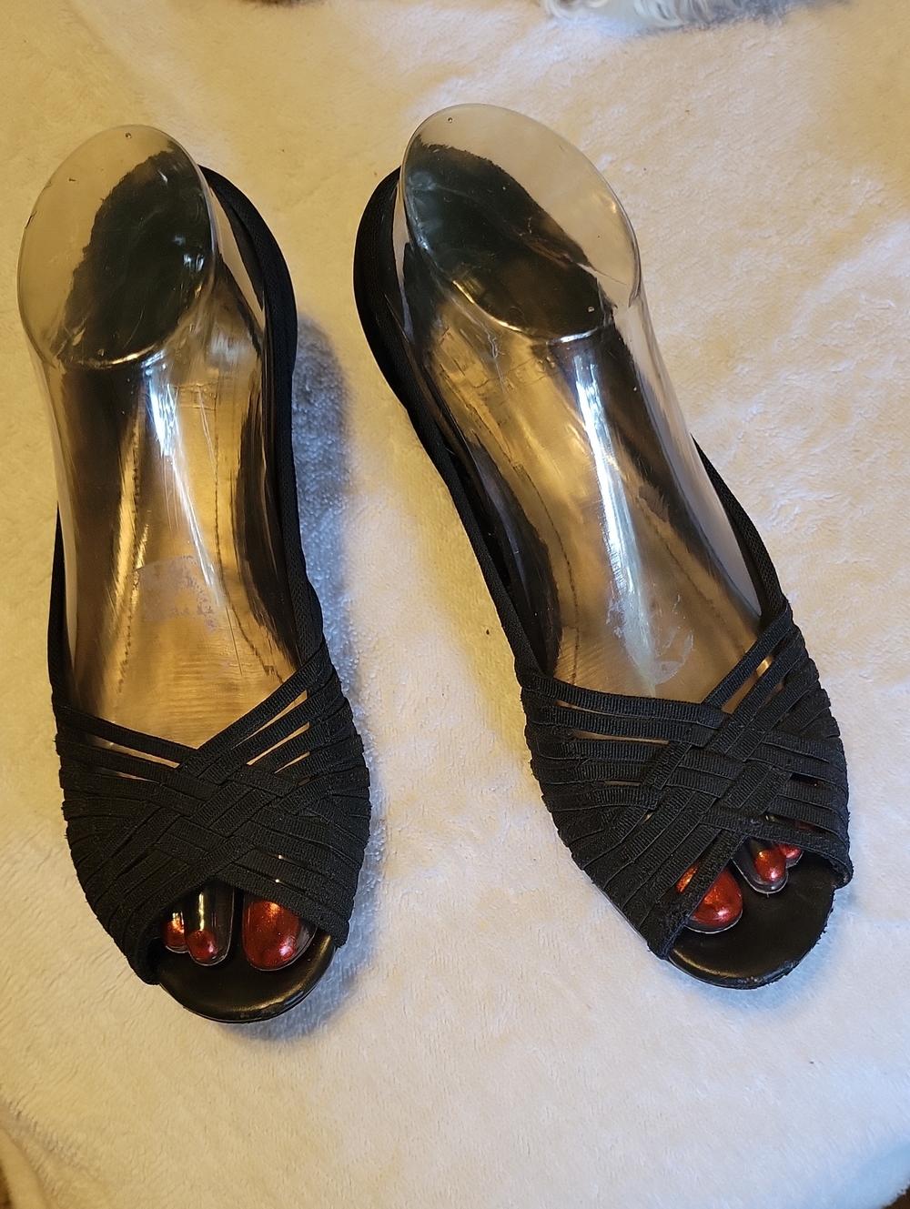 Classic Black Women's Peep-Toe Flats